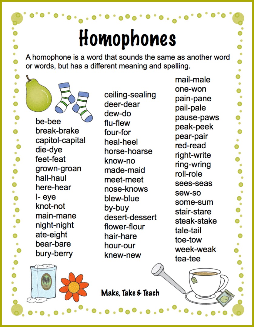 Homophones Activity Make Take Teach