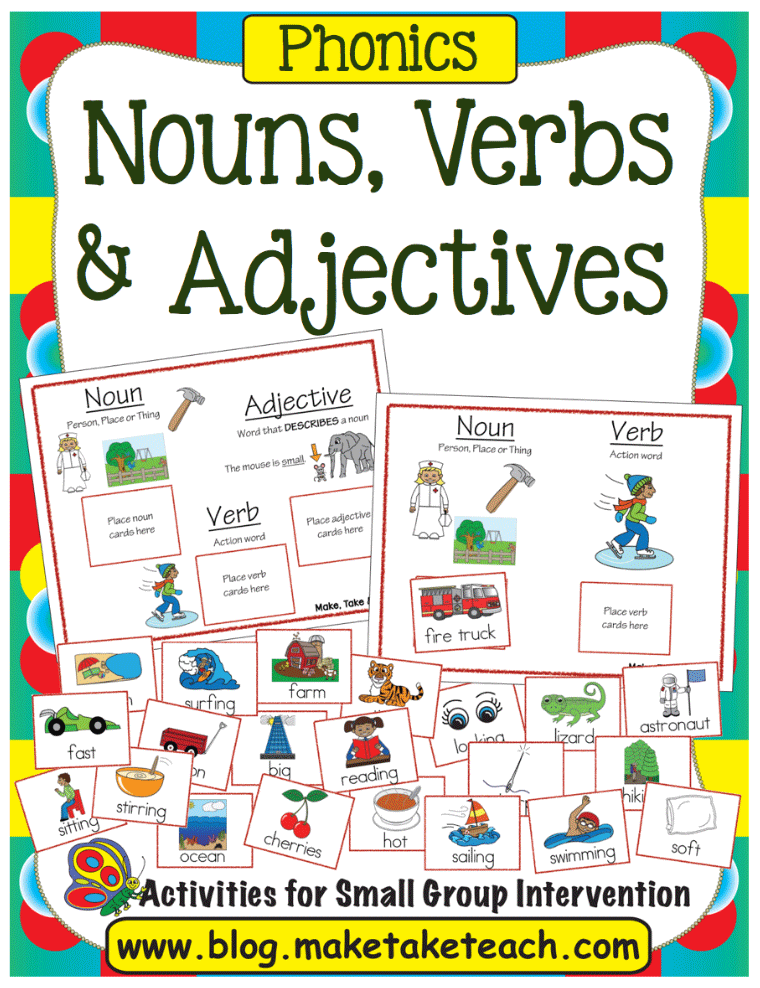 Nouns Verbs and Adjectives Make Take Teach