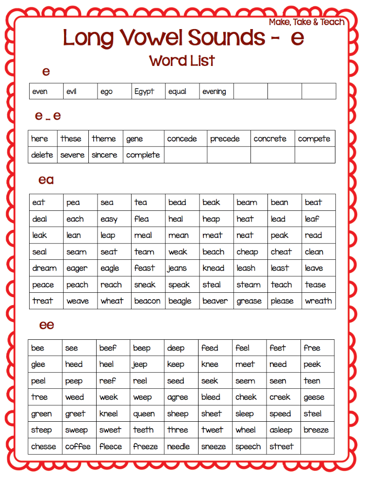 Long E Spelling Words