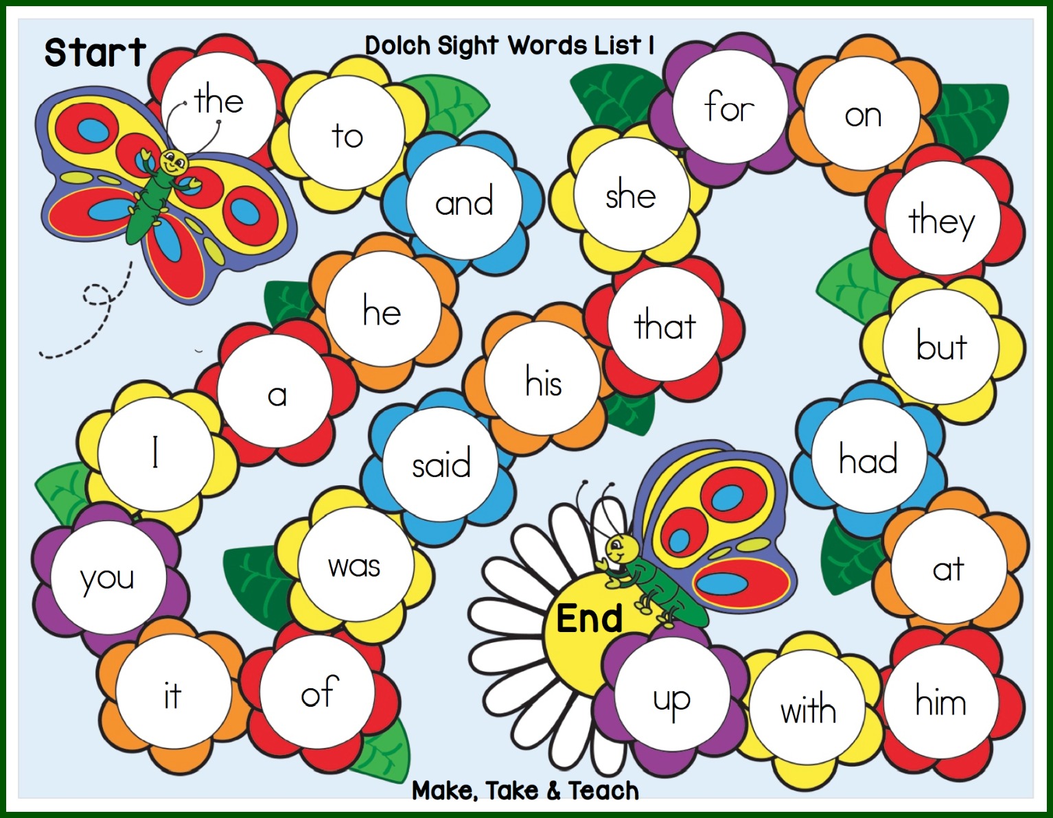 Spring Themed Sight Word Game Boards Make Take & Teach