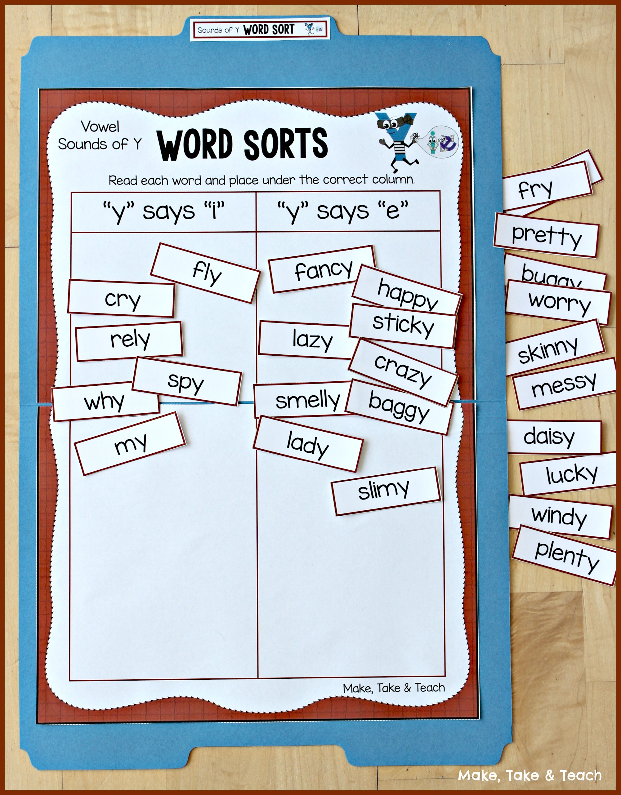 Sounds of Letter Y Printable Word Sort activities 