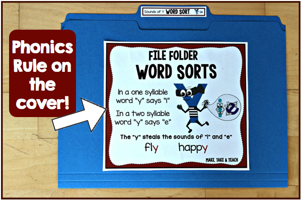 Sounds of Letter Y Printable Word Sort File Folder Activity 