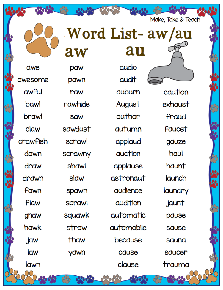 Activities For Teaching The Au aw Digraphs Make Take Teach