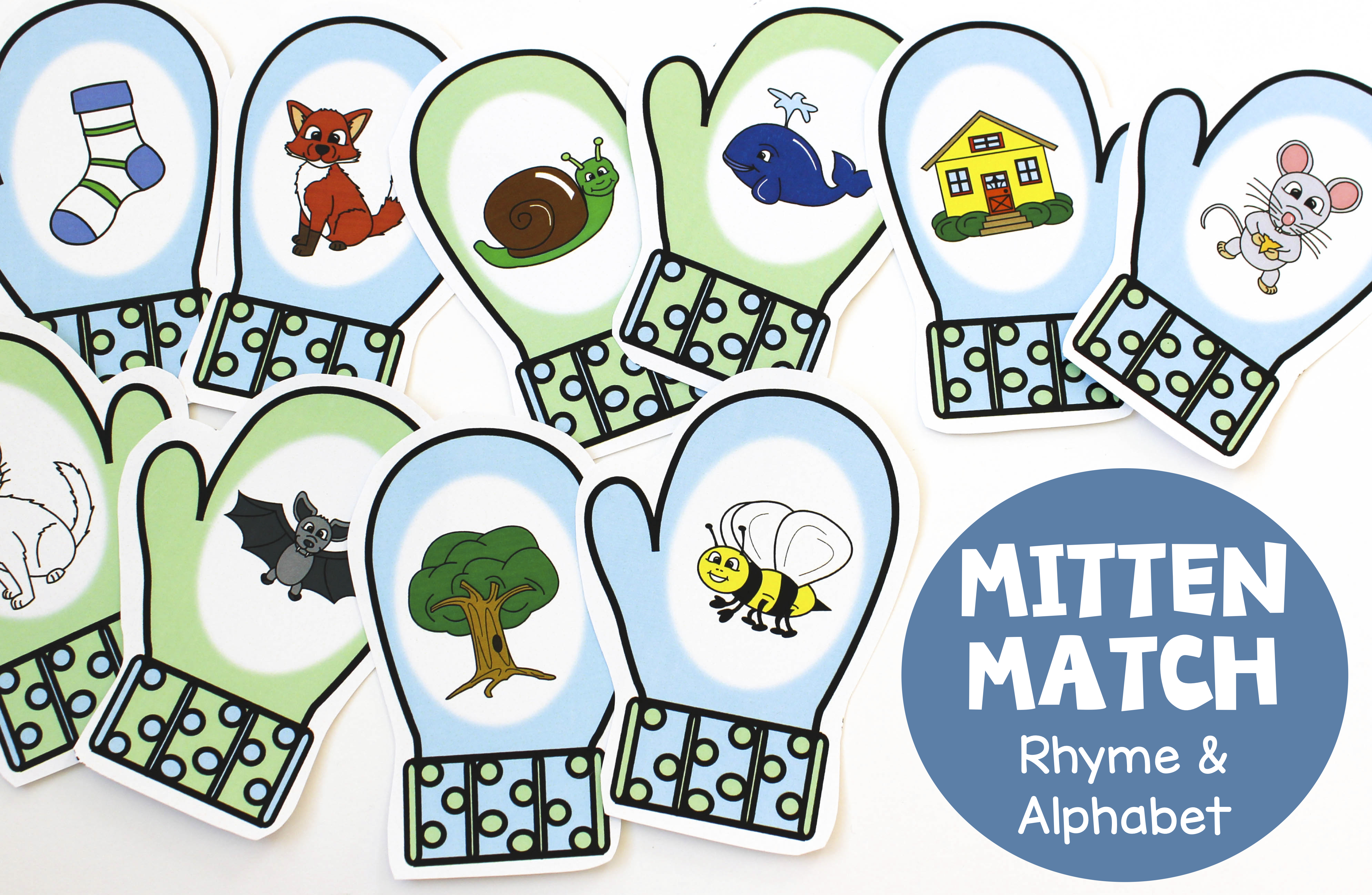 Mitten Match Activities for Rhyme and Letters & Sounds! Make Take & Teach