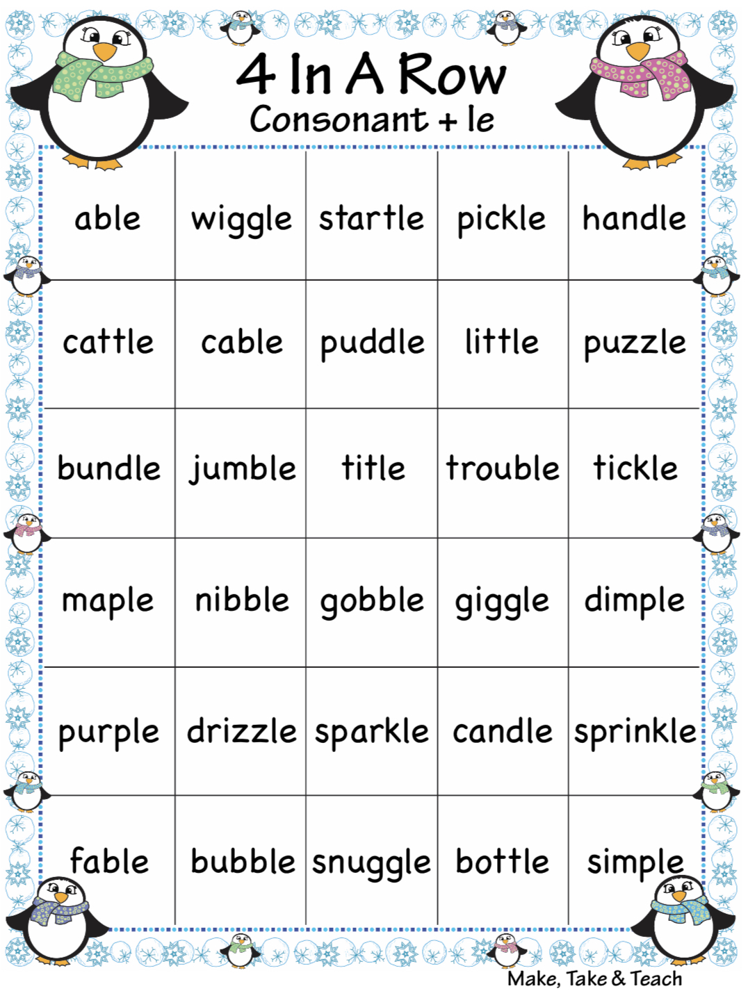 Winter FREEBIE For Teaching Consonant Le Make Take Teach