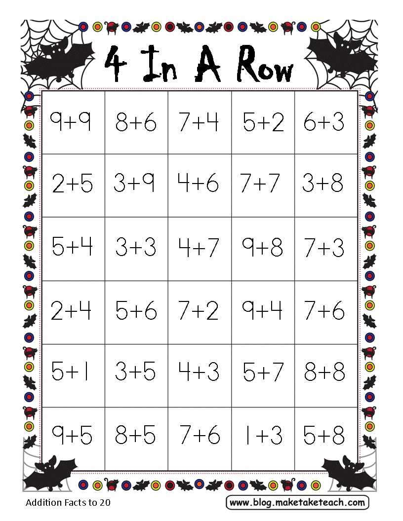 halloween themed 4 in a row game boards for math make