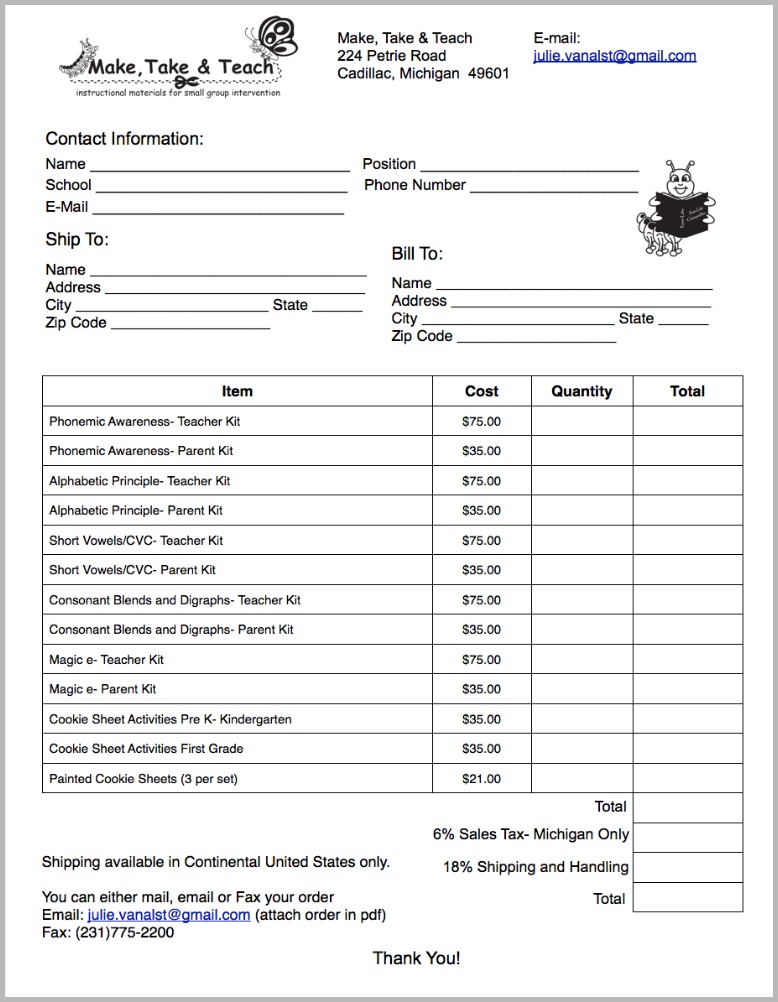 pre order sheet