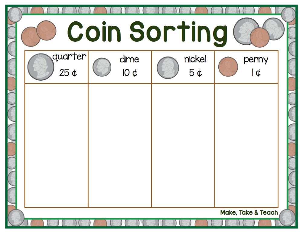 Coin Sorting Freebie Make Take Teach