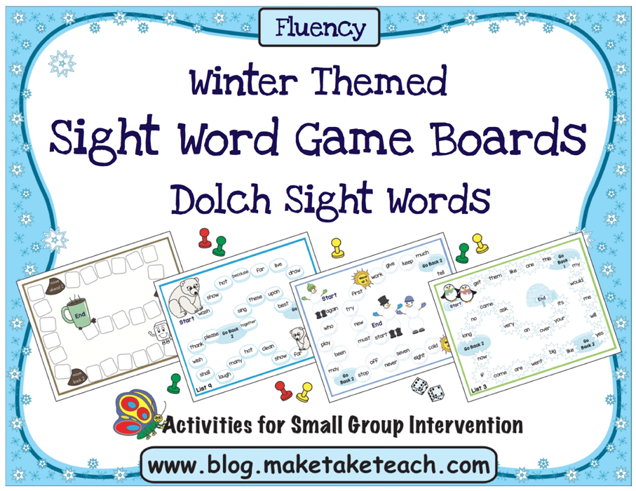 Winter Sight Word Game Boards