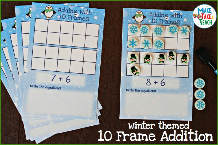 Winter Themed Addition with 10 Frames - Make Take & Teach