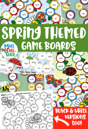 Spring Themed Game Boards for Teaching Sight Words - Make Take & Teach