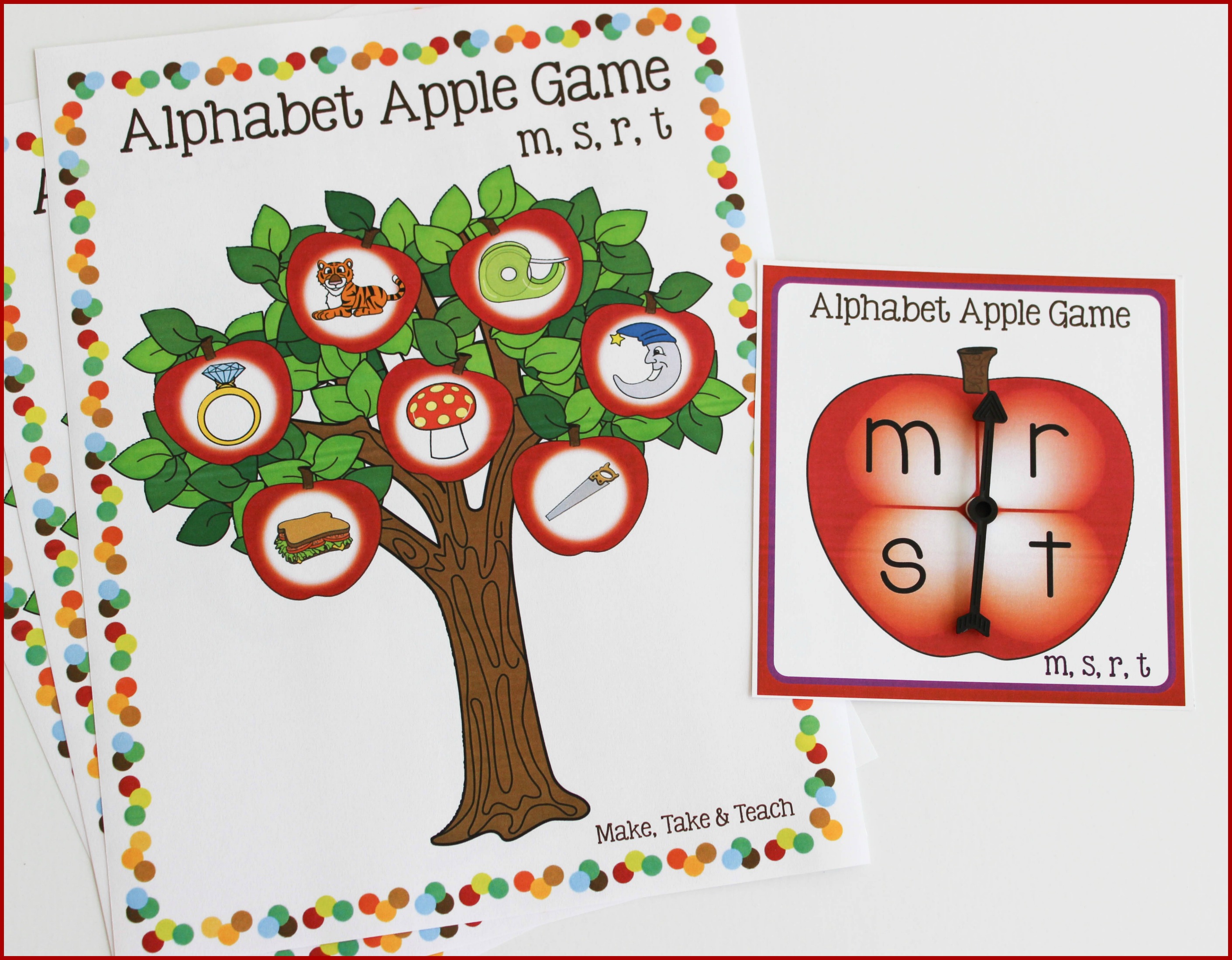 Alphabet Apple Game printable activity for centers