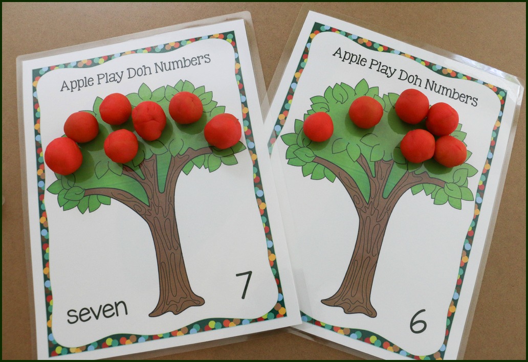 Apple Play Doh numbers trees fall math activities for K-1st grade