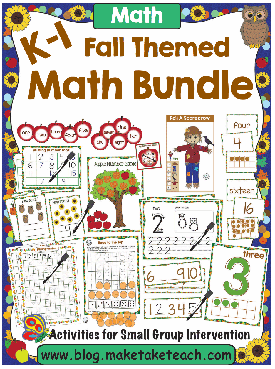 fall math bundle activities for K-1st grade