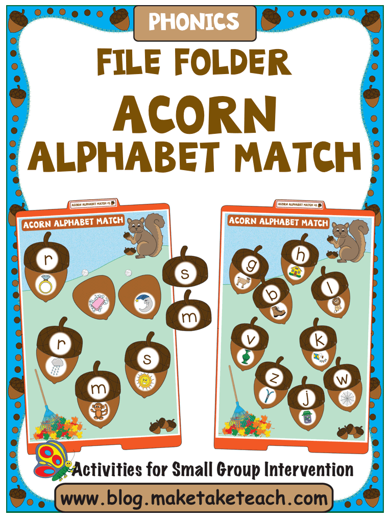 Alphabet match file folder game for fall learning center 