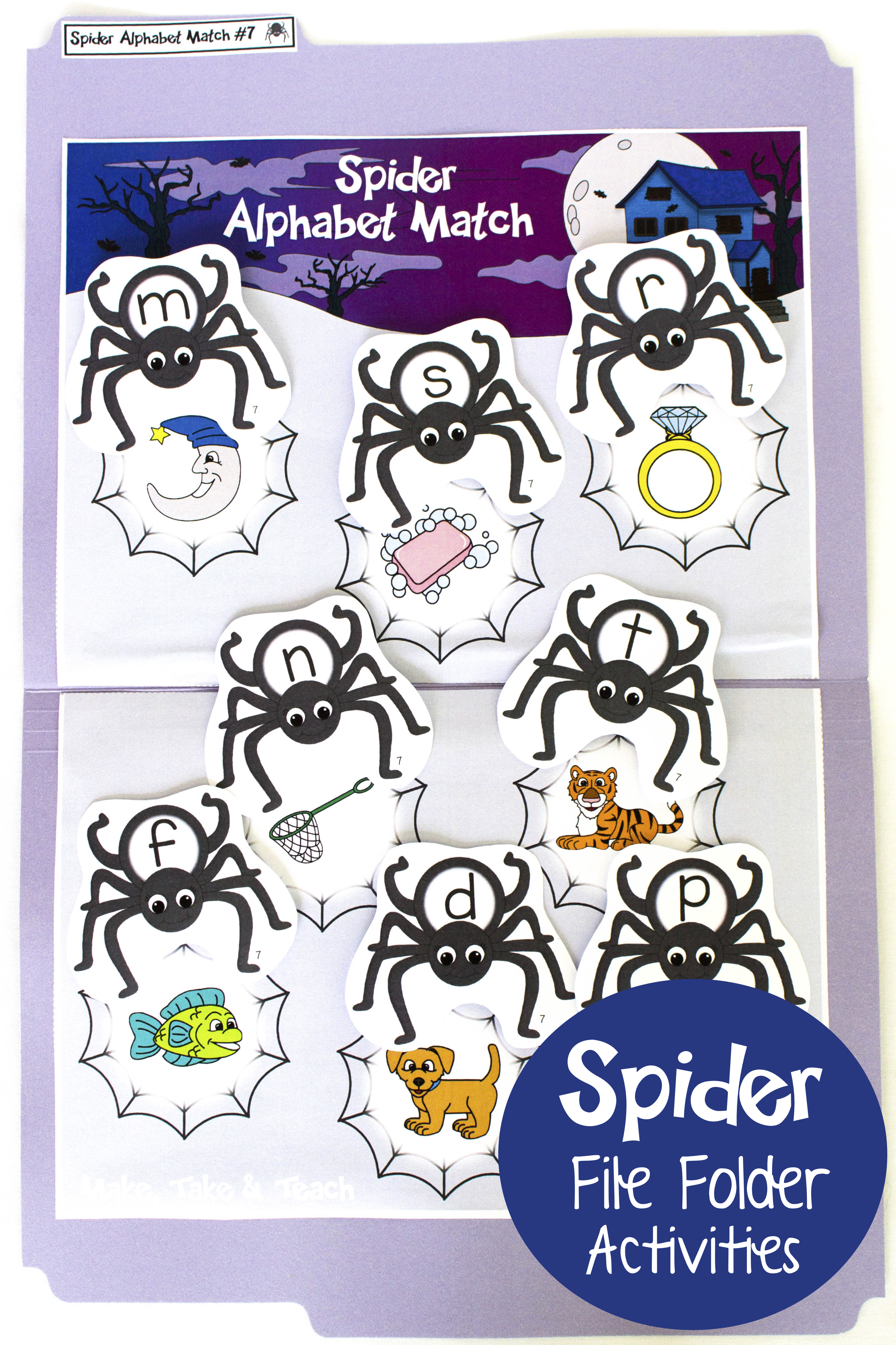 Spider File Folder Alphabet Match for Halloween