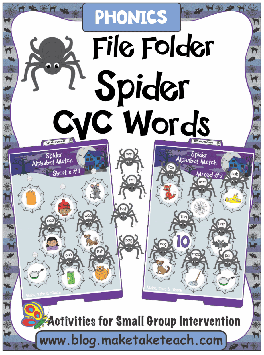 Spider File Folder CVC words for Halloween Activities