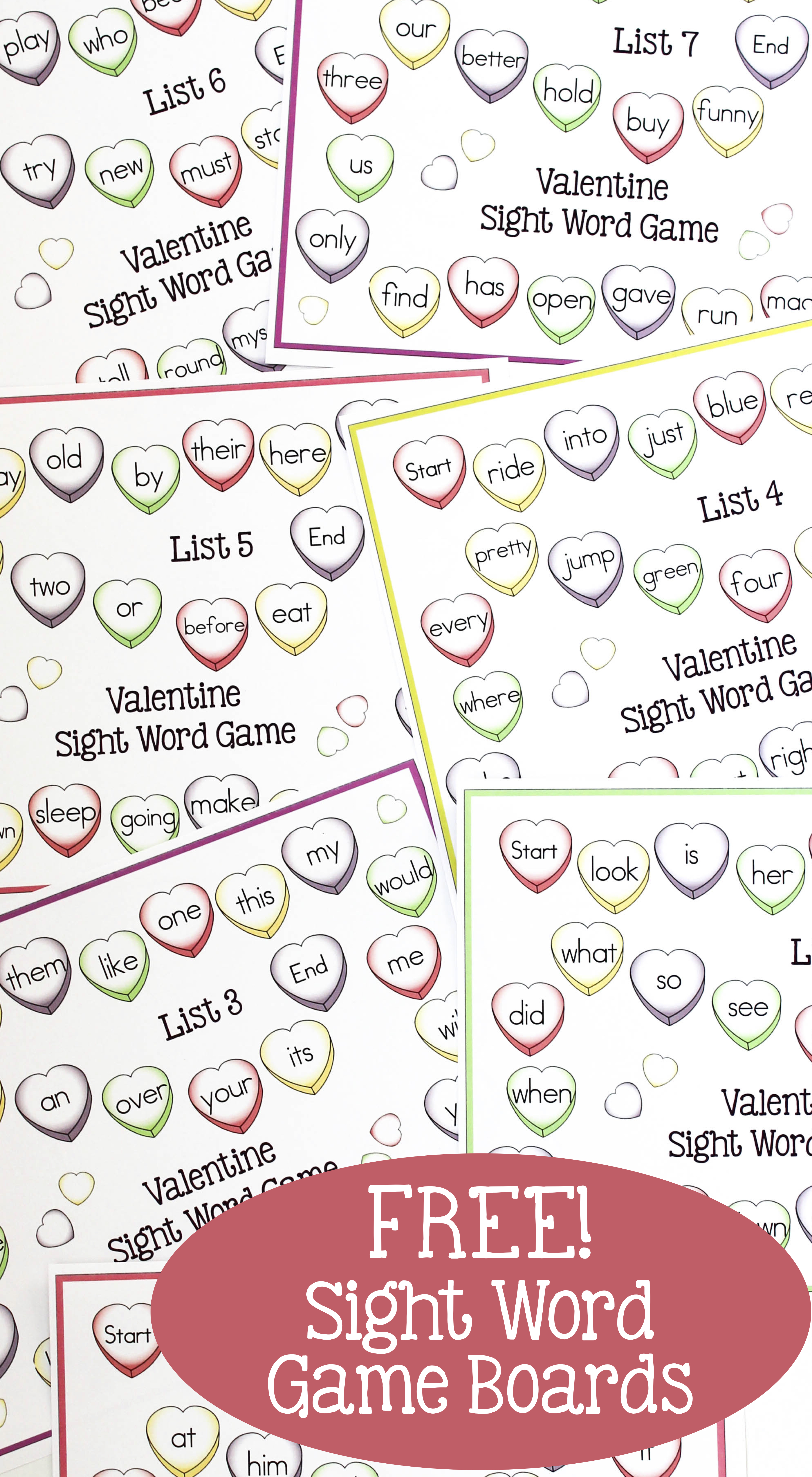 Valentine's Sight Word Games free printable 