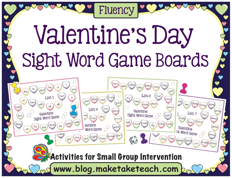 Valentine's Sight Word Games free printable game boards