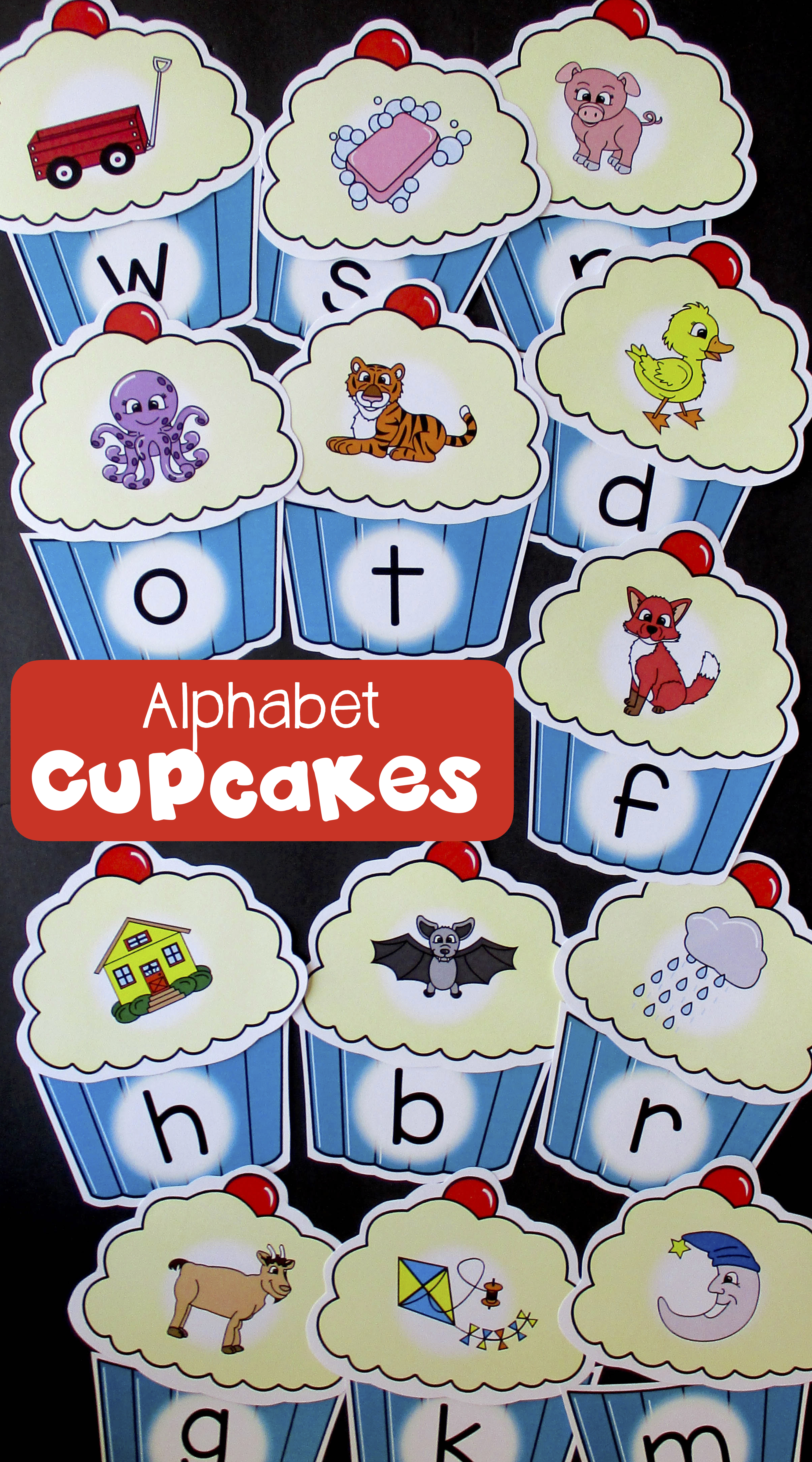 Alphabet Cupcakes learning activities matching upper-lower case printable