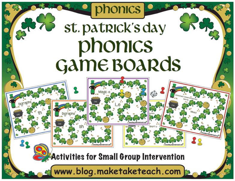 St. Patrick's Day Phonics Activities game boards