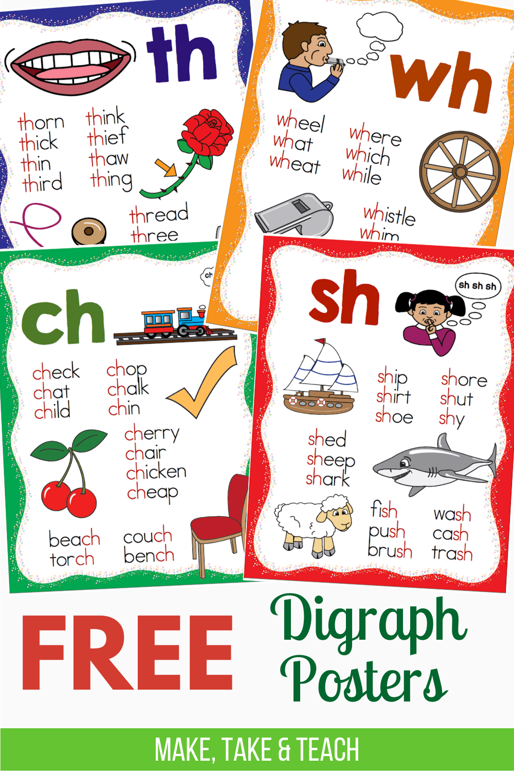 FREE Consonant Digraphs Posters Make Take Teach