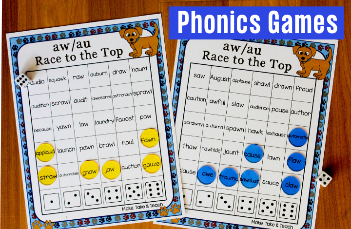 The Sound of aw - au / Phonics Mix! Paw, draw, yawn, pawn, August, launch,  applaud and sauce. 