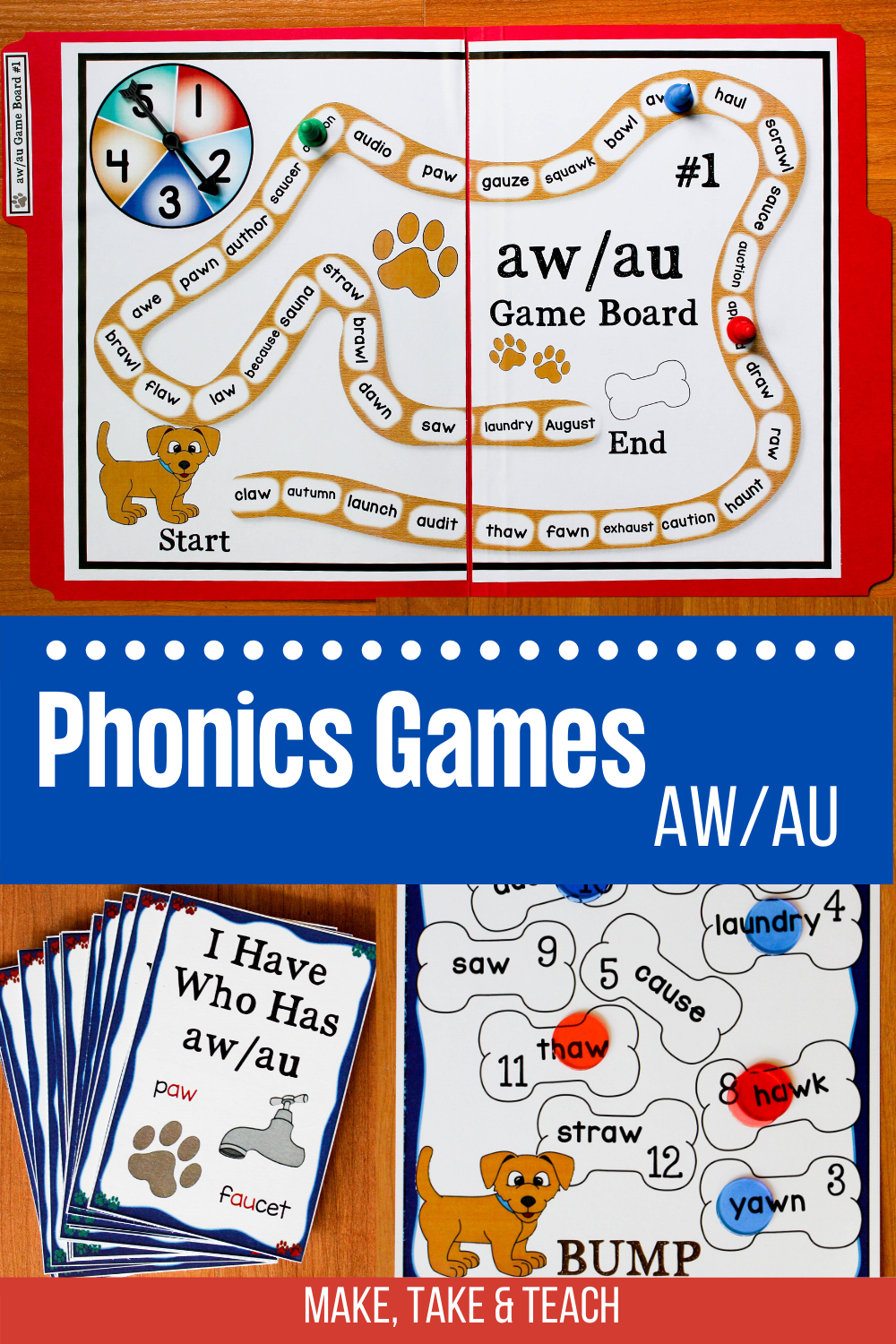 Phonics Games and Activities for the aw au Diphthongs - Make Take & Teach