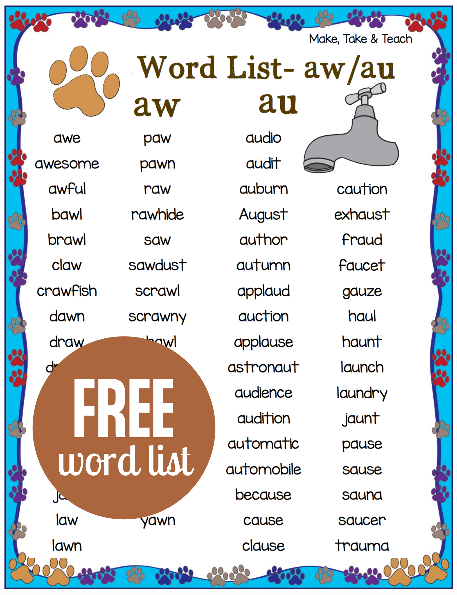 Phonics Games And Activities For The Aw Au Diphthongs Make Take Teach