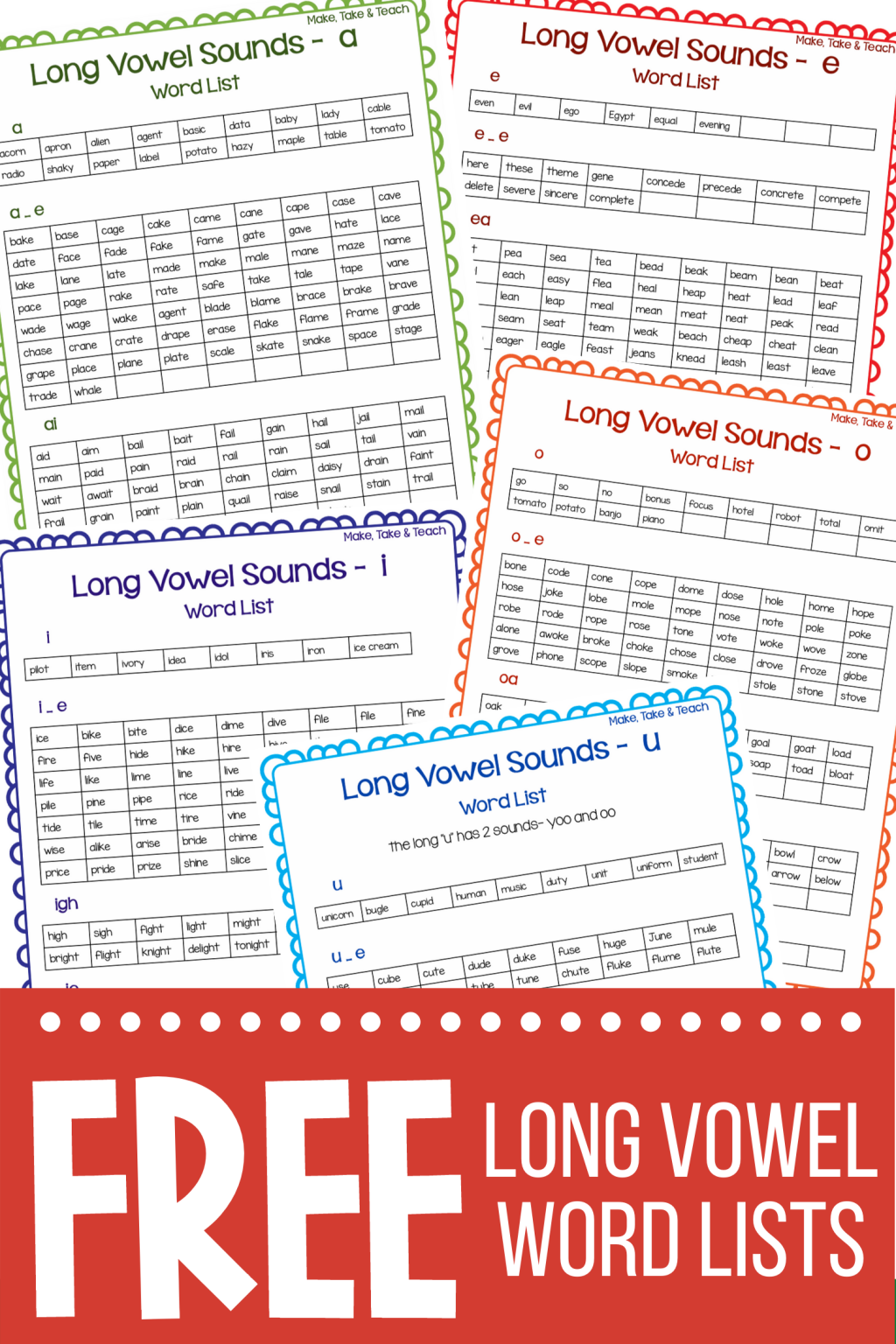 FREE Long Vowel Spelling Word Lists - Make Take & Teach