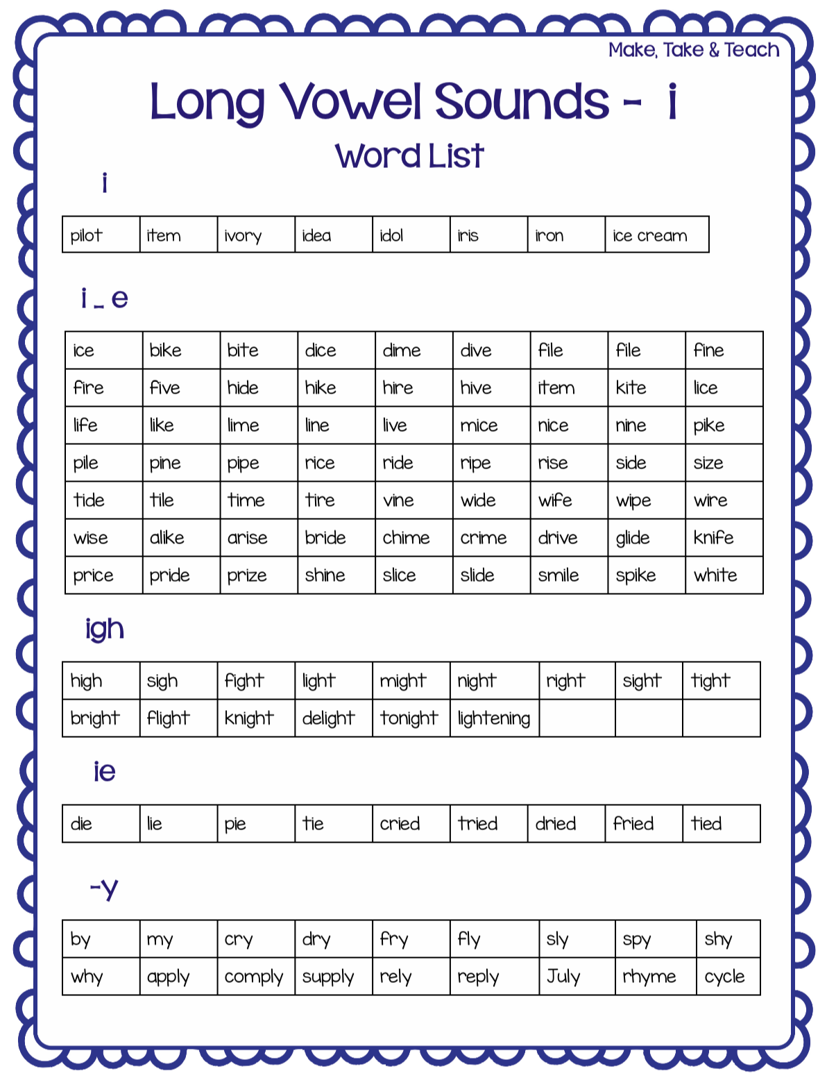 FREE Long Vowel Spelling Word Lists - Make Take & Teach