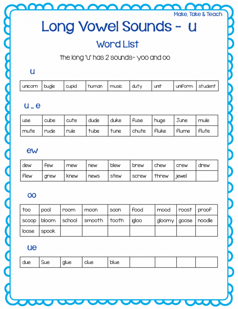 FREE Long Vowel Spelling Word Lists - Make Take & Teach