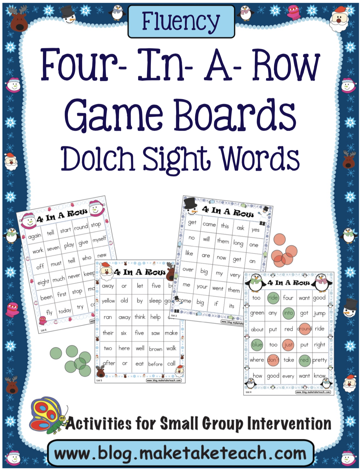 Winter Sight Word Freebie 4-in-a-row Dolch